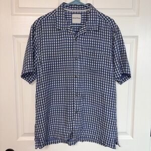 Tommy Bahama Mens Large Silk Cotton Blend Short Sleeve Check Button Down Shirt